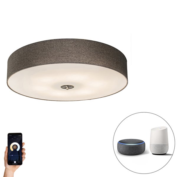 Smarte Deckenleuchte Taupe 70 cm inkl. 6 Wifi A60 - Drum Jute