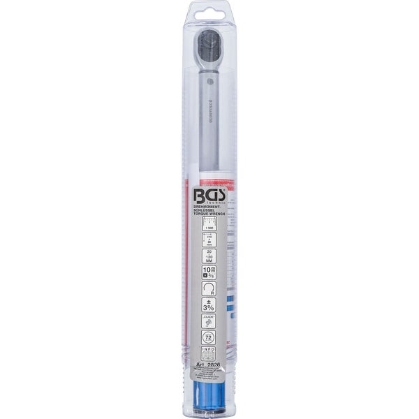 BGS Drehmomentschlüssel Abtrieb Außenvierkant 10 mm (3/8) 20 - 120 Nm - 2826