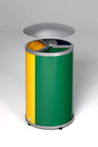 PROREGAL Robuste Wertstoffsammelstation Ohne Dach 30 Liter Je Behälter HxBxT 72 x 42 x 42 cm Verzinkter Stahl Blau Grün Gelb