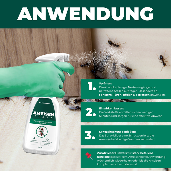 Silberkraft Ameisenspray 500 ml, hochwirksames Mittel gegen Ameisen in Haus & Garten, Sofort & Langzeitwirkung, Ameisen bekämpfen auf Terrasse, Balkon & Wegen