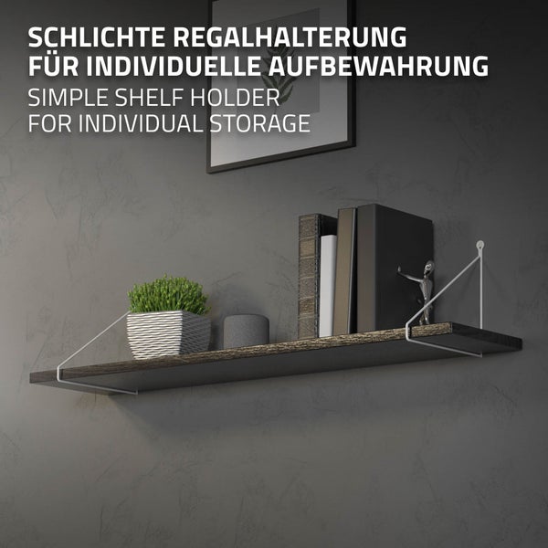 ML-Design 2 Stück Regalhalterung 250mm, Weiß, Metall, Dreieckige Regalhalterungen, Schwebe Regalwinkel, Draht Wandhalterung, Regalträger für Wandmontage, Wandregal Wandkonsole Hängeregal Regalstütze