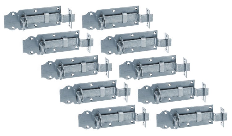 Set aus zehn verzinkten Torriegeln zur sicheren Verriegelung von Toren und Türen