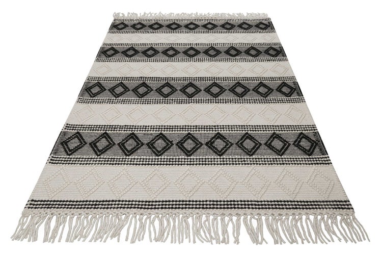 Esprit Teppich handgewebt Weiß Schwarz aus Wolle Cara 80x150 cm