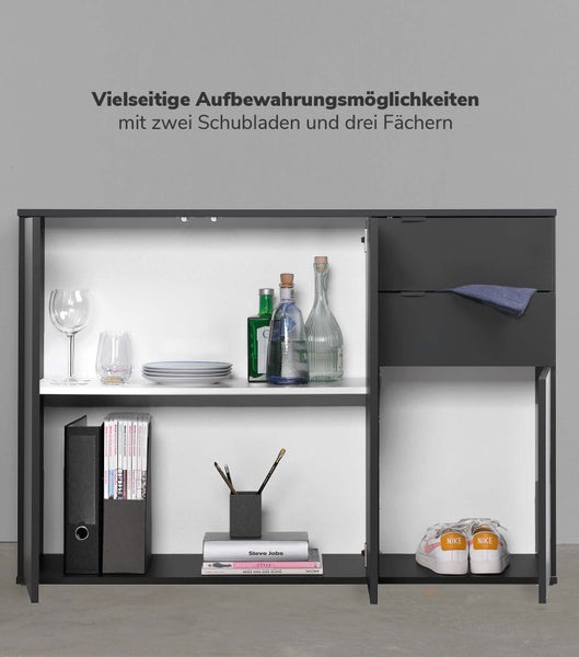 mokebo Schrank Set 2-teilig in Anthrazit 'Die Allzweckwaffe', Set mit Midischrank und Kommode