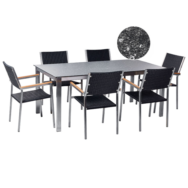 Gartenmöbel Set 6-Sitzer COSOLETO/GROSSETO Sicherheitsglas Granit Optik Schwarz