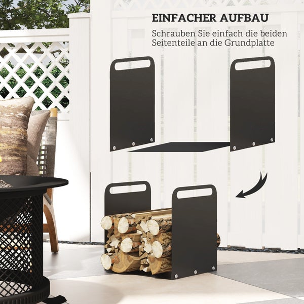 Outsunny Kaminholzregal, mit Griffe, für Outdoor, Indoor, bis 30 kg,  36,5 x 30 x 36 cm, Stahl, Schwarz