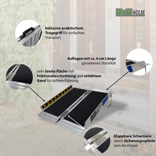 TRUTZHOLM Rollstuhlrampe klappbar 91 cm Traglast 272 kg Alu grau schwarz beschichtet Auffahrrampe