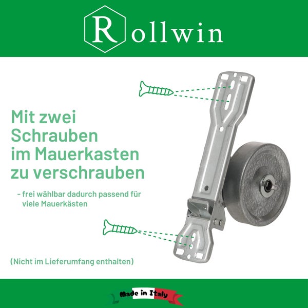 Rollwin Rolladen Gurtwickler Unterputz 165mm bis 185mm Lochabstand anpassbar für Mauerkasten mit Gurtwickler Blende zum Clippen Weiß - ohne Gurt - für 23mm Rolladengurt geeignet für Wickler