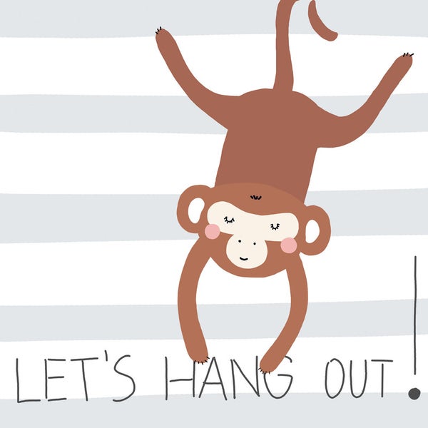 Illustration eines hängenden Affen mit der Aufschrift 'Lasst uns abhängen!'