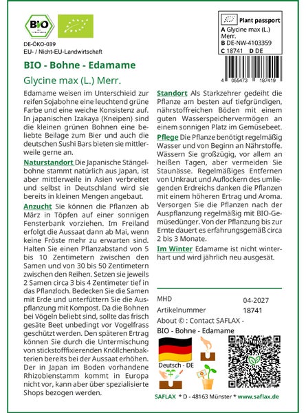 SAFLAX Garden to go - BIO - Bohne - Edamame - Glycine max (L.) Merr. - 8 Samen - Mit Topf, Klima - Deckel und Anzuchtsubstrat