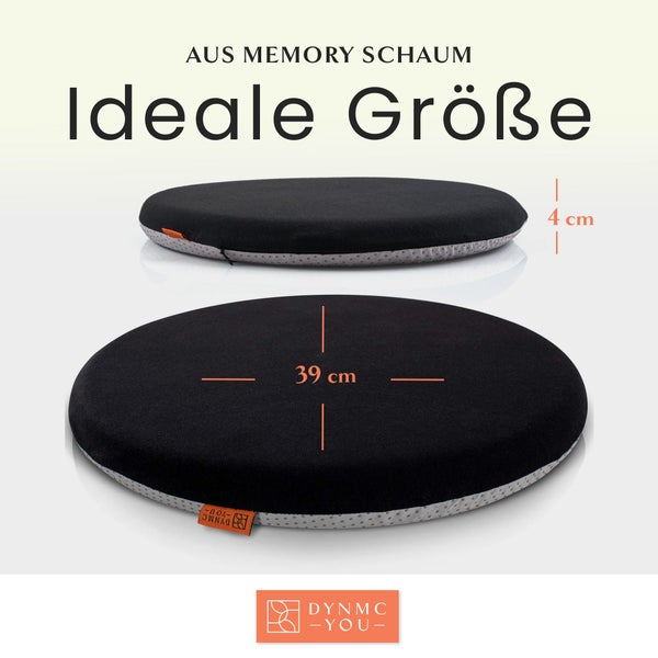 Sitzkissen Stuhl - Stuhlkissen 40x40 - Rund 2er Set Schwarz - TEST SEHR GUT - INNOVATIONSPREIS ERGONOMIE - Mittelhart H3 - Sitzkissen Bank Memory Schaumstoff - Sitzpolster Stuhl - Stuhlauflage