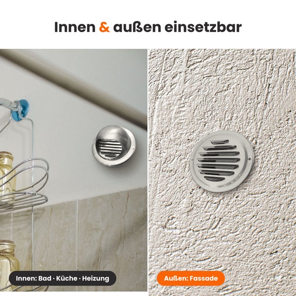 Lüftungsgitter aus Metall für die Montage in Innenräumen wie Bad oder Küche sowie für die Außenmontage an der Fassade.