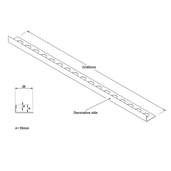 Schemazeichnung einer Metallschiene mit dekorativer Seite, Länge 2240 mm