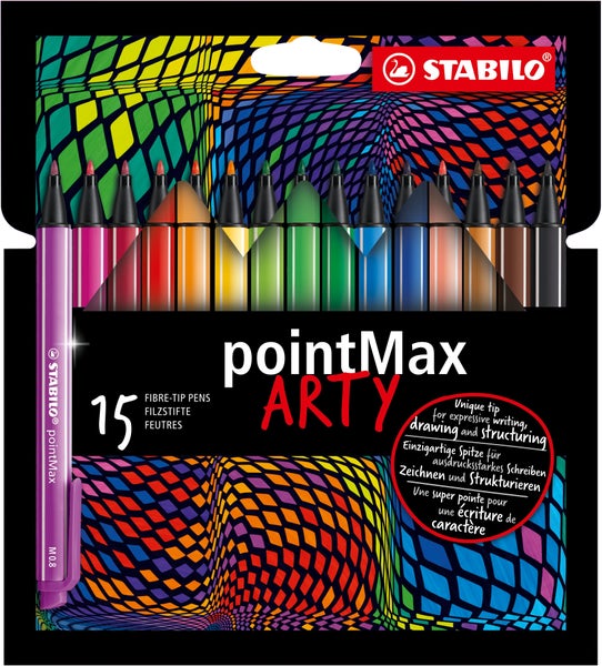 Stabilo pointMax Arty Filzstifte Set mit 15 Faserstiften für ausdrucksstarkes Schreiben und Zeichnen in Verpackung