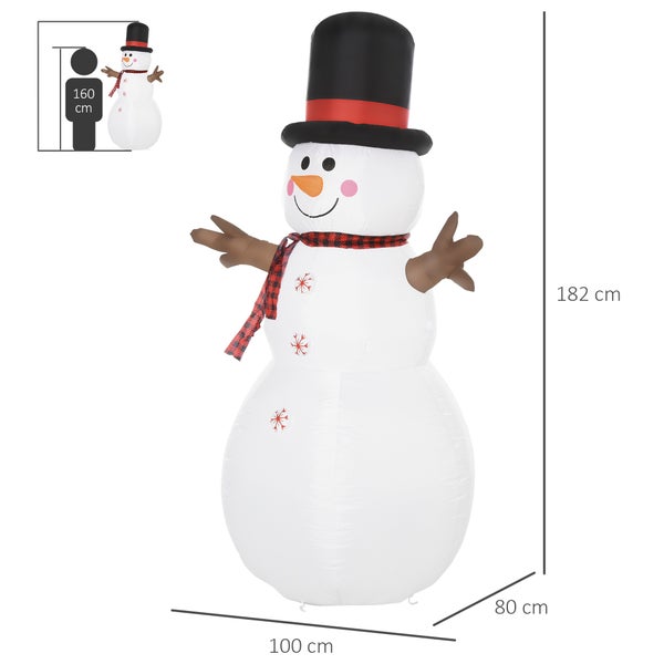 HOMCOM Weihnachten aufblasbarer Schneemann, wetterfest, LEDs, 100 x 80 x 182 cm, Polyester, Weiß+Schwarz