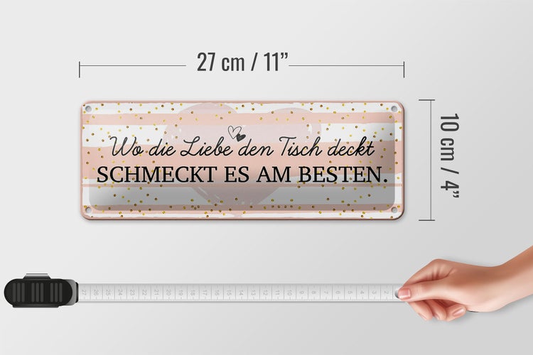 Blechschild Spruch 27x10 cm Wo die Liebe den Tisch deckt Dekoration