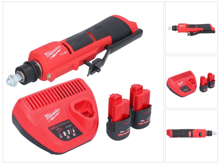 Milwaukee M12 FUEL Akku-Geradschleifer Set mit zwei Akkus und Ladegerät