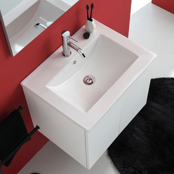 Badmöbel-Set aus Waschtisch, Türen-Unterschrank und Spiegel, 60cm | Bilbao
