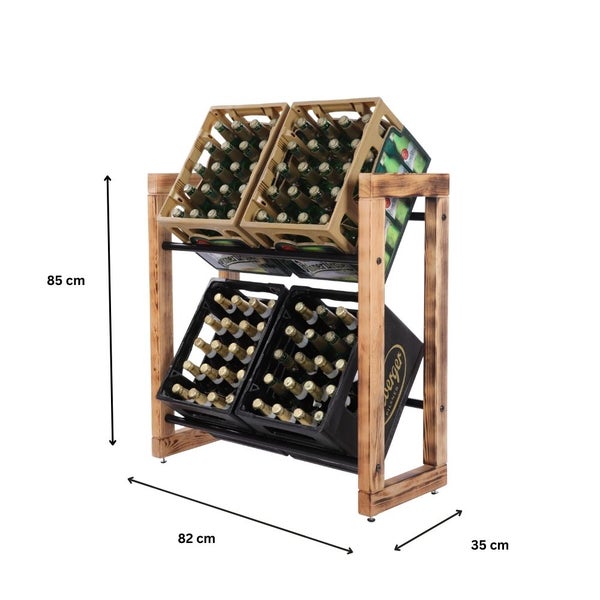 PROREGAL Getränkekistenregal HARZ HxBxT 85x82x35cm 4 Kisten auf 2 Ebenen Massives Kiefernholz Gebrannt