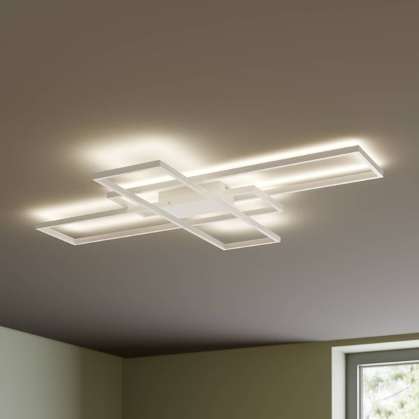 Moderne LED-Deckenleuchte mit sich kreuzenden rechteckigen Rahmen.