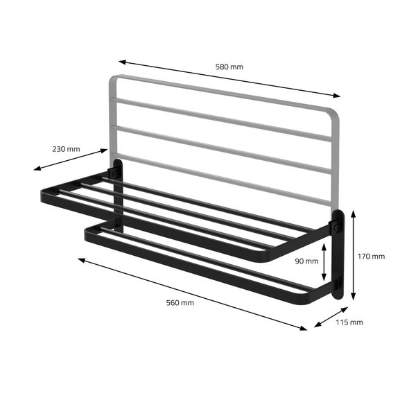 ML-Design Handtuchhalter ohne Bohren, 58 cm Handtuchstange selbstklebend, Schwarz, Aluminium, Handtuchregal zur Wandmontage für Badezimmer, 90°Klappbar, Doppelte Handtuchablage, Badetuchhalter faltbar