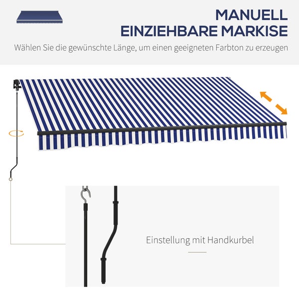 Outsunny Markise, Wandmontage Balkonmarkise mit Handkurbel, 3,5 x 3 m, Alu, Blau+Weiß