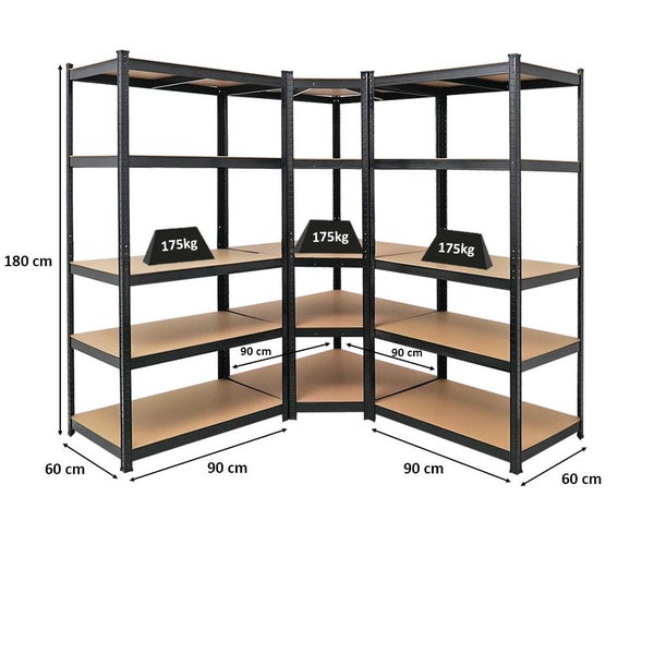PROREGAL Mega Deal 1 x Eckregal & 2x Schwerlastregal Taurus HxBxT 180 x 180 x 60 cm Fachlast 175 kg Schwarz Kellerregal Steckregal Garagenregal