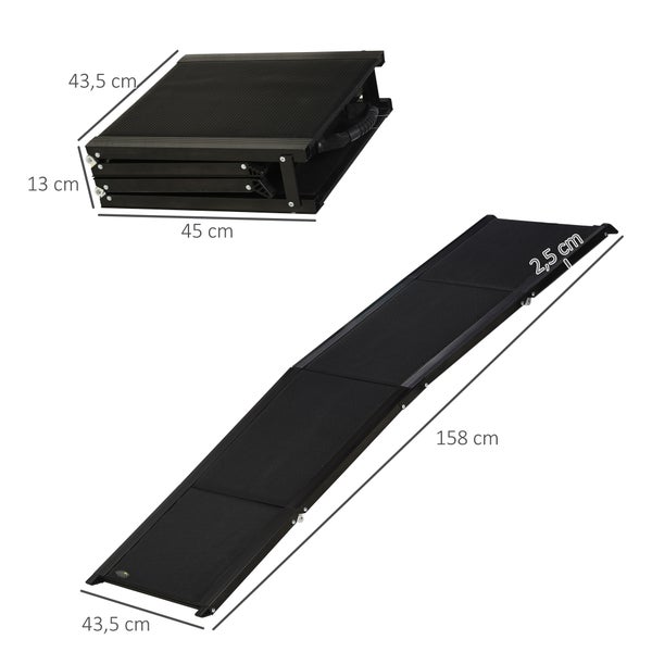 PawHut Haustierrampe Klappbare Hunderampe Autorampe, Hundeeinstiegshilfe aus Alu, Rutschfeste Kofferraumrampe für Autos, SUV und LKWs, bis 40 kg, 158 x 43,5 cm