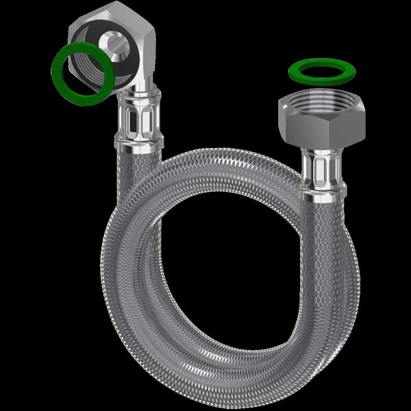 Flexibler Panzerschlauch mit Winkelfitting und Dichtungen fuer Sanitärinstallationen