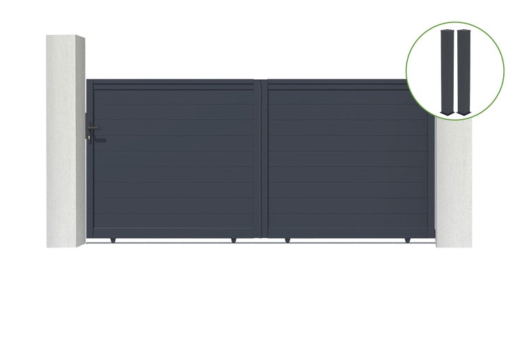 Schiebetor 3,5m EIGER H.160cm graues Aluminium + 2 Pfosten 20x20cm H.190cm