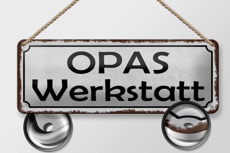Blechschild Spruch 27x10cm Opas Werkstatt Familie graues Schild