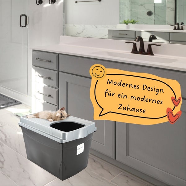 Hop In Katzenklo Katzentoilette Geschlossen mit Deckel Top Entry Jump-In XXL Katzenklo oben einstieg Groß Katzen WC Klo schwarz