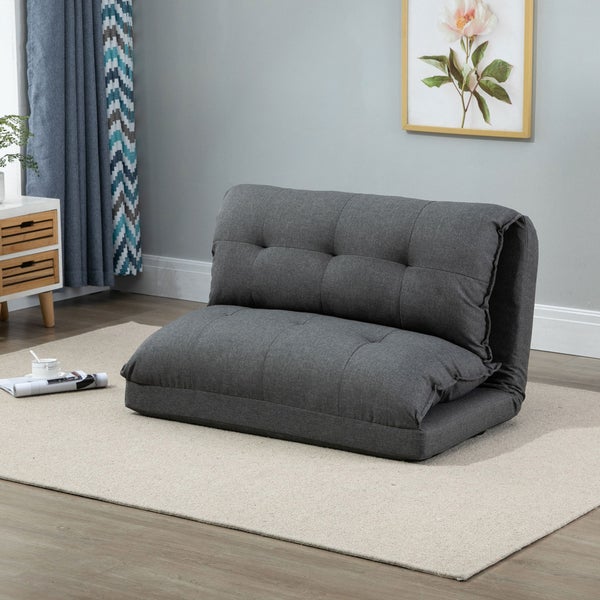 HOMCOM Bodenstuhl 2-in-1 Bodensofa Schlafsofa 13 Positionen Verstellbare Rückenlehne für Wohnzimmer Leinen 100 x 71 x 54 cm Grau