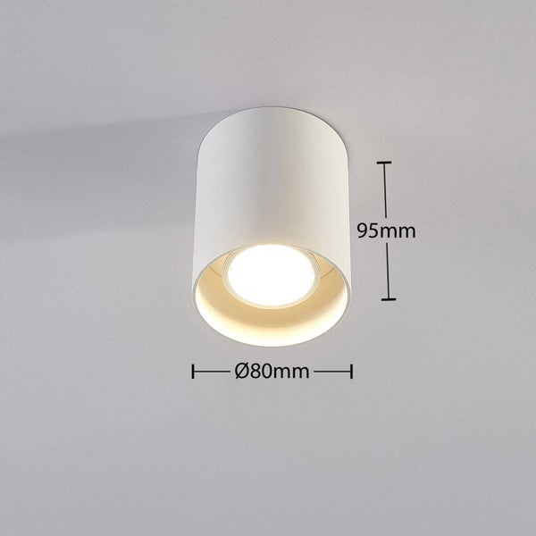 Weiße LED Deckenleuchte mit den Maßen 95 mm Höhe und 80 mm Durchmesser.