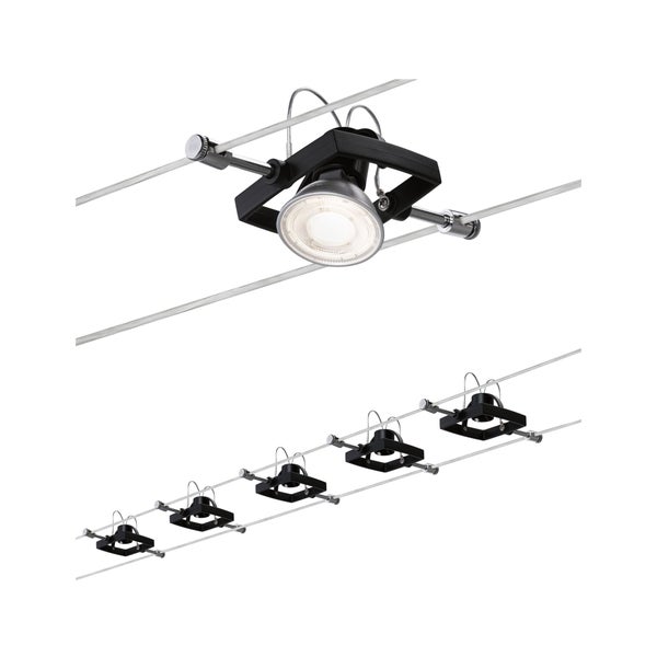 Seilsystem Mac II Basisset GU5,3 max. 5x10W dimmbar 230/12V Schwarz matt