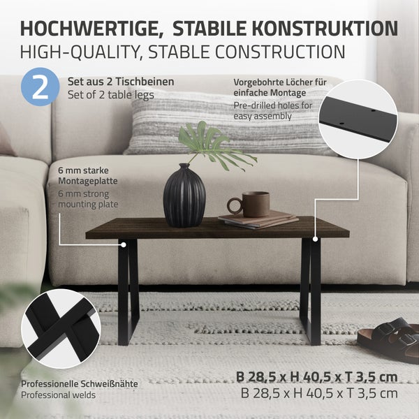 ML-Design 2 Stück Tischbeine 28,5xH40,5cm Schwarz, Tischkufen Trapez-Form, Stahl pulverbeschichtet, Industriell, Kufengestell Tischgestell Metall Möbelfüße DIY-Projekte Bankkufen Bankgestell Bankbeine
