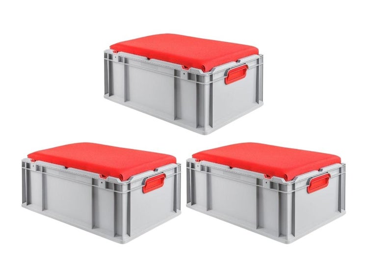 PROREGAL SparSet 3 x Eurobox NextGen Seat Box Rot HxBxT 26,5 x 40 x 60 cm 44 Liter Griffe Geschlossen Eurobehälter Sitzbox Transportbox