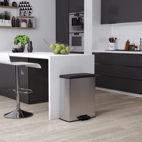 Curver Deco Bin Duo Mülleimer -  26L+ 26L - mit Pedal, metallic