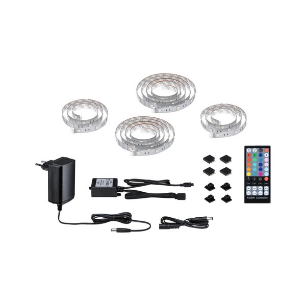 LED Strip Set inklusive drei Lichtbändern Netzteil Controller und Fernbedienung zur flexiblen Innenbeleuchtung