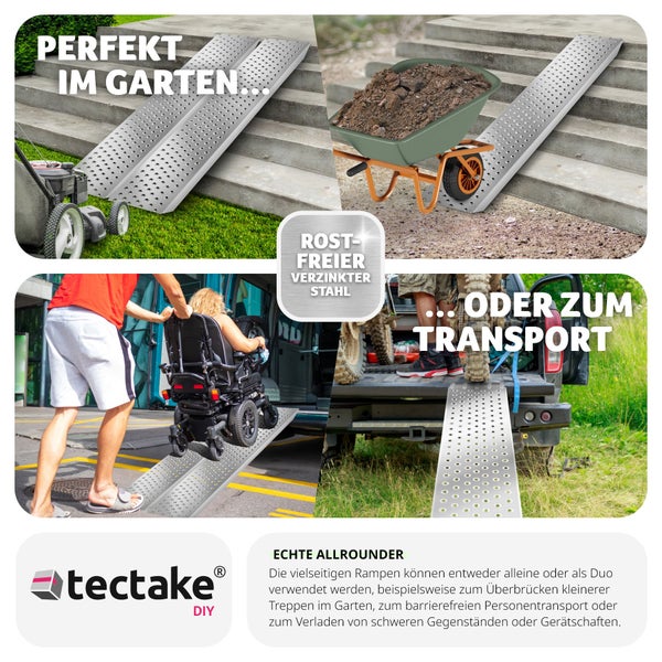 Auffahrrampen tectake Sven 160 x 23 x 4,5 cm 2er Set silber