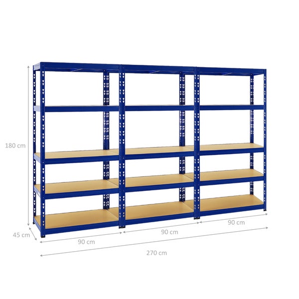 PROREGAL Mega Deal 3x Schwerlastregal Tiger HxBxT 180 x 90 x 45 cm Fachlast 265 kg 5-Ebenen Blau