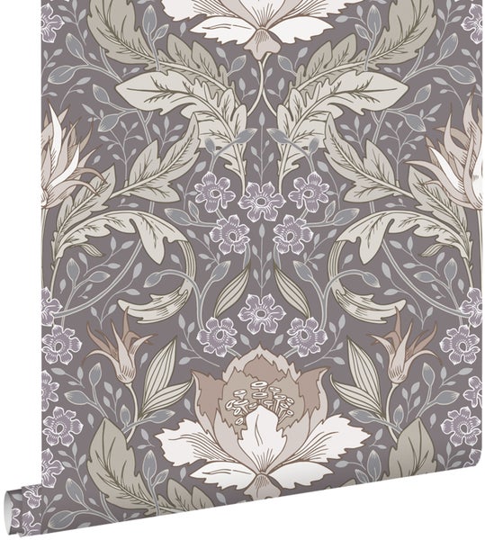 ESTAhome Tapete Blumenmuster im Jugendstil Grün und Grau - 50 x 900 cm - 131079