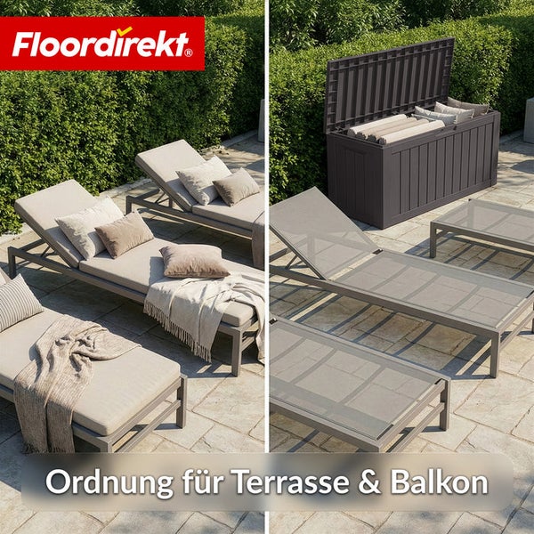 Gartenmöbel auf Terrasse und Balkon: Sonnenliegen, Beistelltische und Aufbewahrungsbox