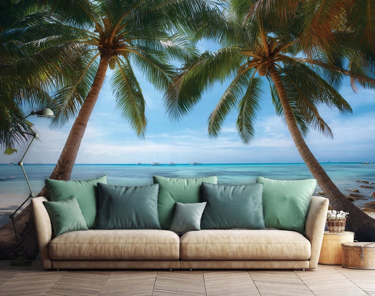 Fototapete 3D Effekt Strand Meer Palmen Hawaii Wohnzimmer Vlies Tapete 350x250 cm