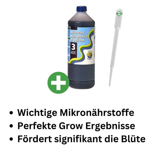 Advanced Hydroponics Micro – 500 ml universeller Nährstoffdünger mit Dosierpipette, für kräftiges Wachstum, gesunde Wurzeln & vielseitige Anwendung in allen Pflanzenphasen