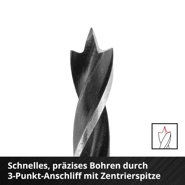 Einhell S-CASE 10-tlg. Holzbohrer-Set (zweispiralig, aus rollgewalztem C45 Werkzeugstahl, E 6.3 Schaft, 3-Punkt-Anschliff, Zentrierspitze inkl. Aufbewahrungsbox)