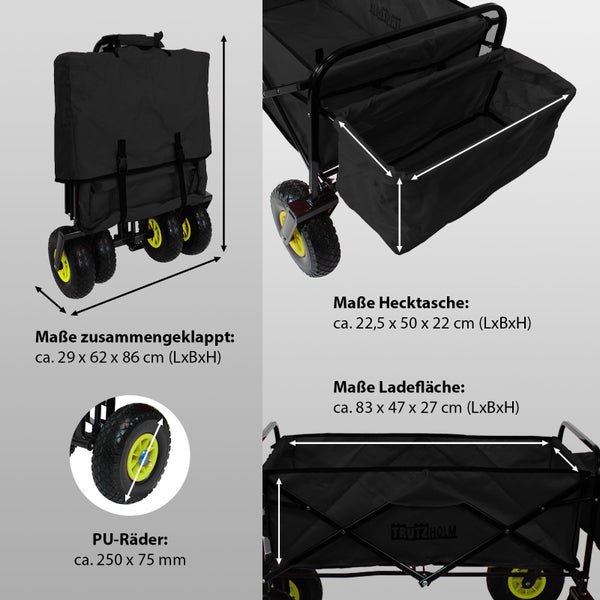 Bollerwagen mit Polyurethan Raedern, Hecktasche und Ladeflaeche