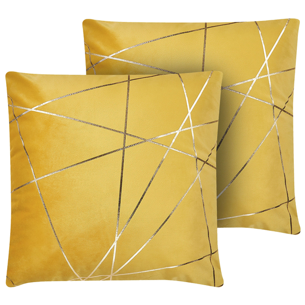 Dekokissen 2er Set PINUS Samtstoff 45 x 45 cm Gelb Geometrisches Muster
