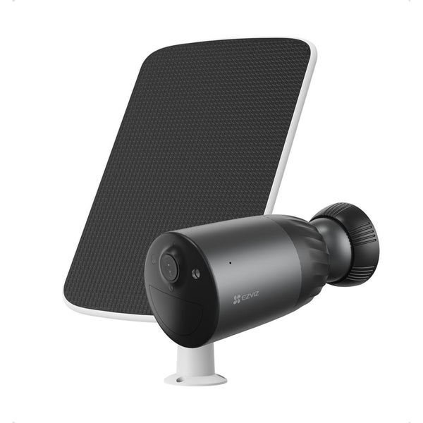 EZVIZ kabellose Überwachungskamera mit Solarpanel für den Außenbereich, EZVIZ Logo auf der Kamera