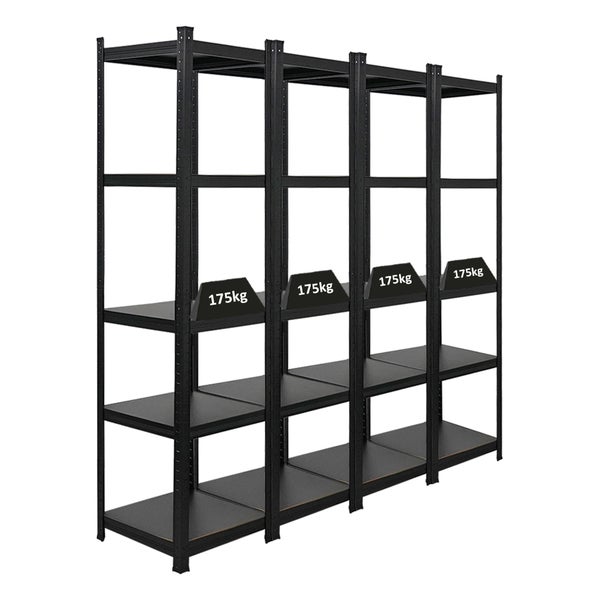 PROREGAL Mega Deal 4 x All Black Series Schwerlastregal Ragnar HxBxT 180 x 45 x 45 cm Fachlast 100 kg Matt Schwarz Kellerregal Steckregal Garagenregal